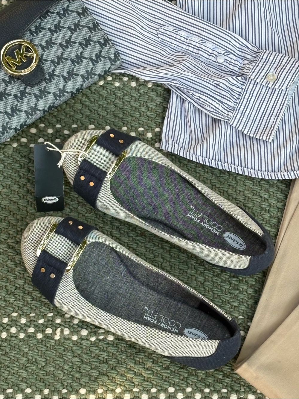 Dr Scholl’s Navy Slip-On Flats with Gold Accent